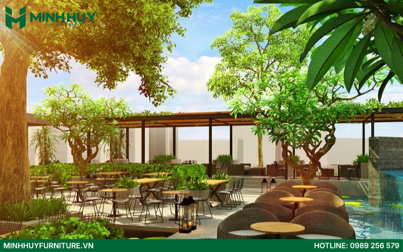 Thiet ke va thi cong noi that quan cafe san vuon o dau