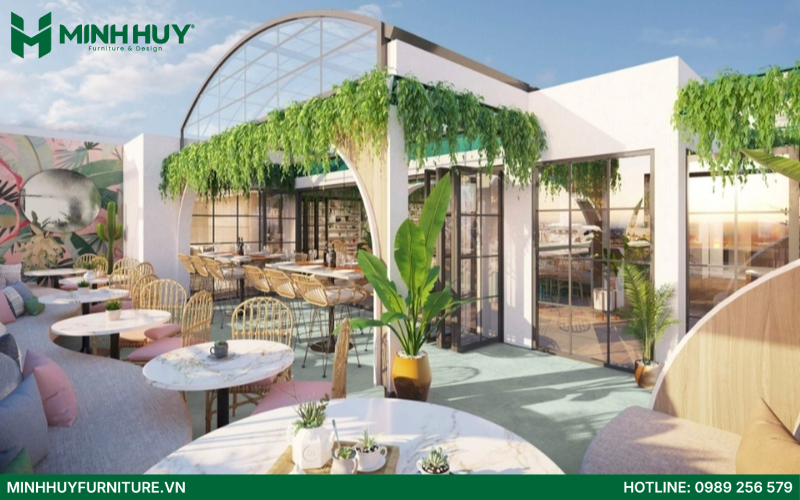 thiết kế quán cafe sân thượng