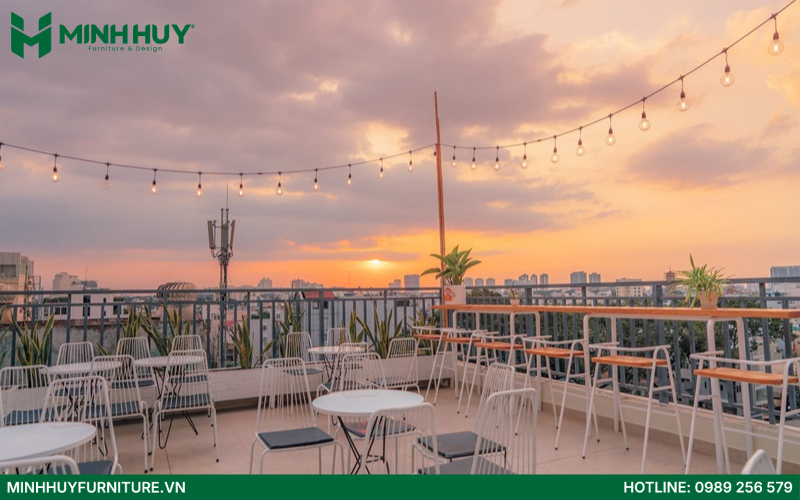 nội thất quán cafe rooftop