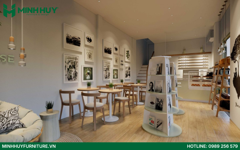 thi công nội thất quán cafe sách