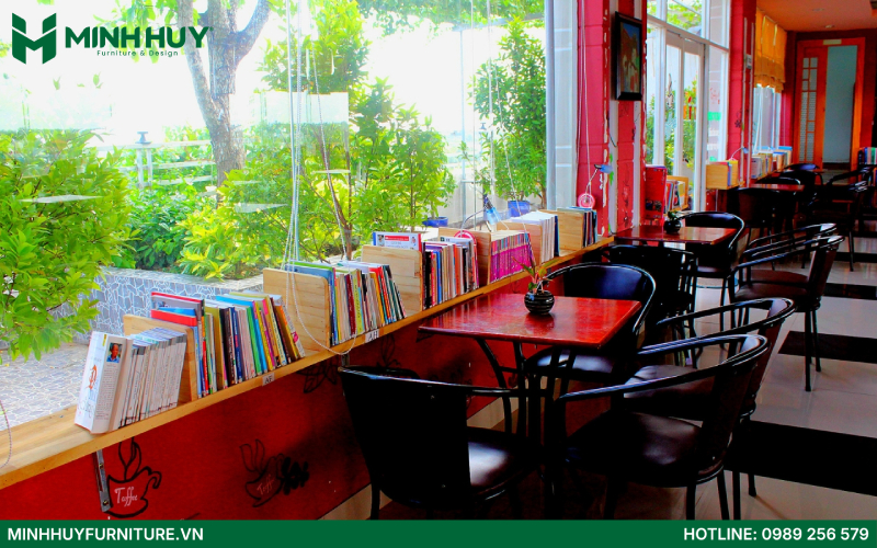 nội thất quán cafe sách