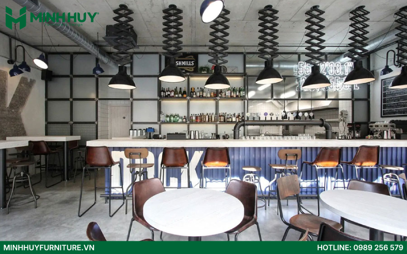 thi cong quan cafe phong cach industrial