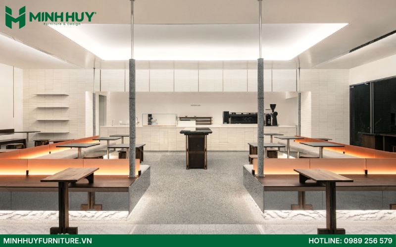 thi cong quan cafe phong cach Minimalism