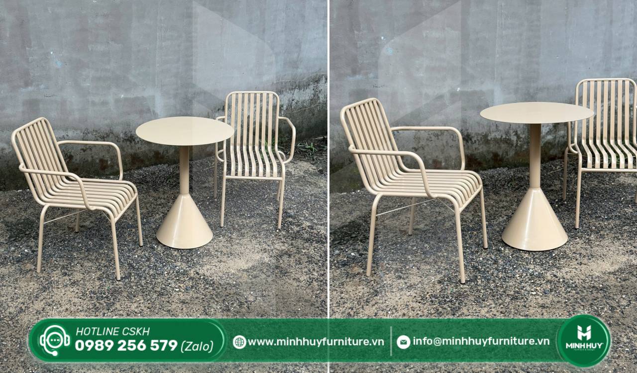 bàn ghế sắt mặt tròn cho quán cafe đẹp