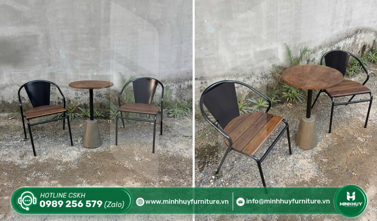 bàn ghế sắt mặt tròn cho quán cafe đẹp