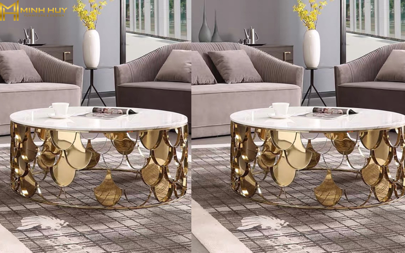 bàn inox mạ vàng