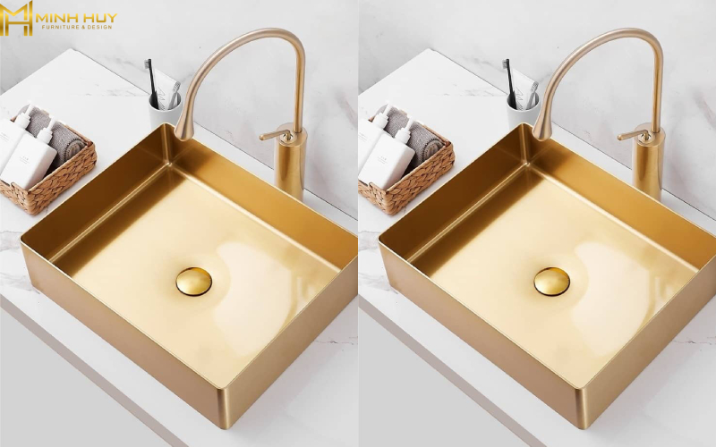Bệ đỡ lavabo inox mạ vàng kết hợp chân thép góc