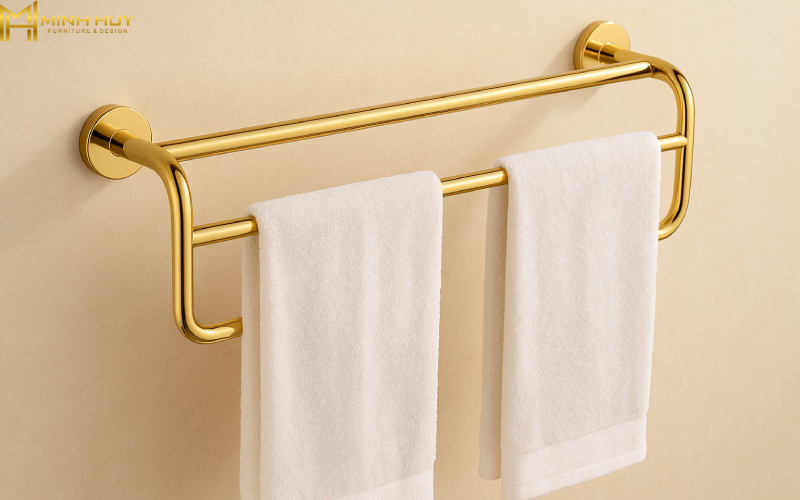 Giá treo khăn đôi inox mạ vàng bóng