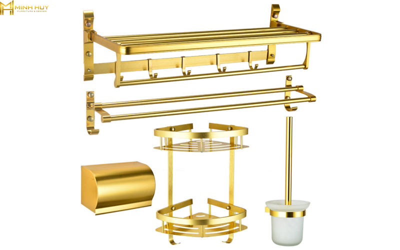 bố trí phụ kiện phòng tắm inox mạ vàng