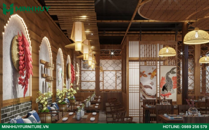 Mẫu thiết kế nội thất nhà hàng đồng quê đẹp
