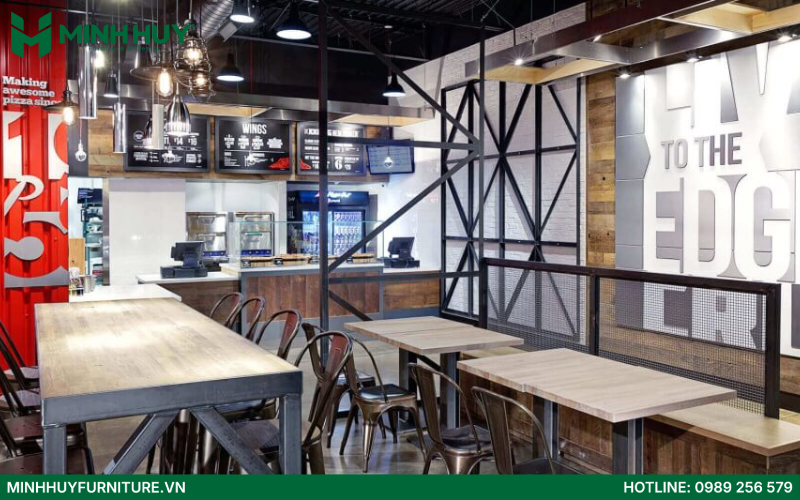 Mẫu thiết kế nội thất nhà hàng Pizza đẹp với ánh sáng hài hòa