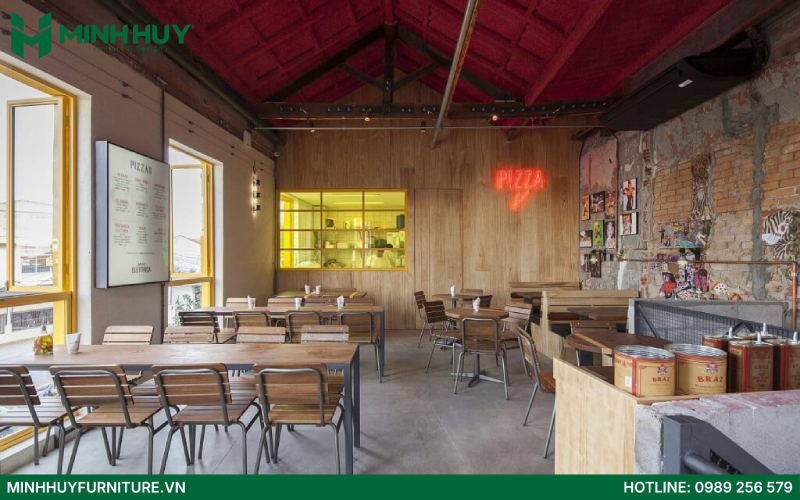 Mẫu thiết kế nội thất nhà hàng Pizza đẹp không gian thoáng đãng