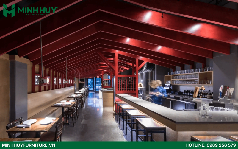 Mẫu thiết kế nội thất nhà hàng Pizza đẹp phong cách trẻ trung