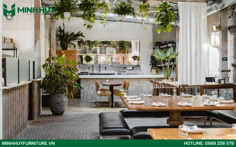 Mẫu thiết kế nội thất nhà hàng Pizza đẹp với quầy bar nổi bật