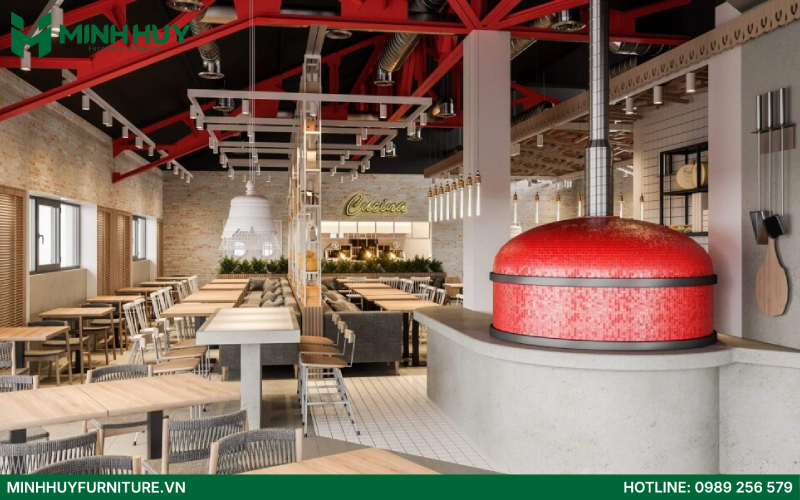 Mẫu thiết kế nội thất nhà hàng Pizza đẹp mang hơi hướng công nghiệp
