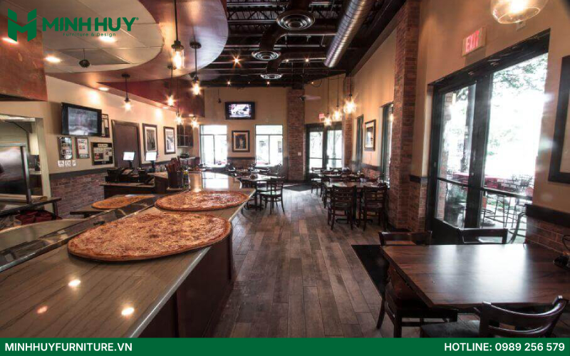 Mẫu thiết kế nội thất nhà hàng Pizza đẹp phong cách tối giản sang trọng