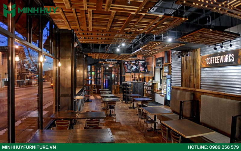 quán cafe phong cách industrial