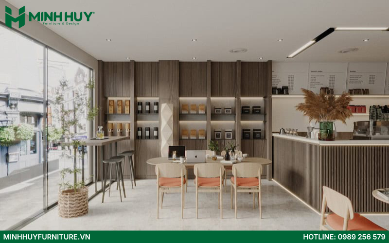 thiết kế quán cafe phong cách tối giản