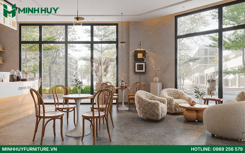 thiết kế quán cafe phong cách tối giản