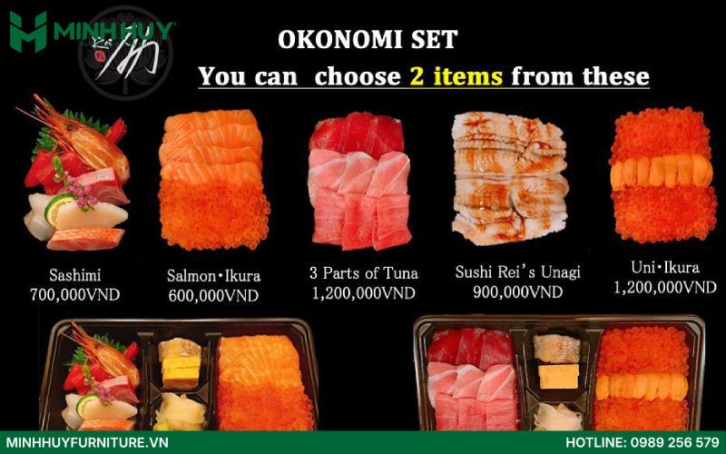 menu quán nhật Sushi Rei
