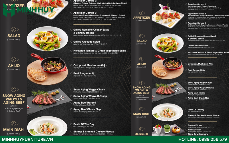 thực đơn quán Ussina Aging Beef & Bar