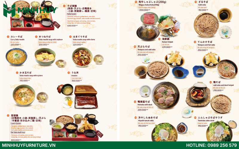thực đơn quán Nhật bản Syunkato