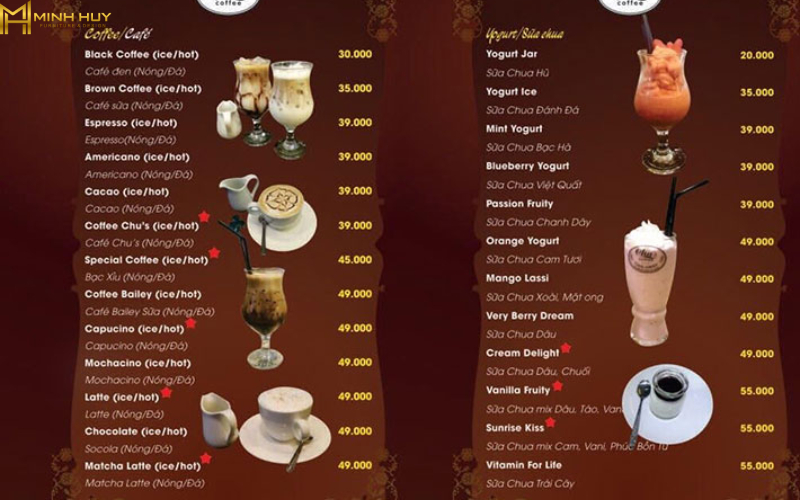 Menu quán Chus Coffee
