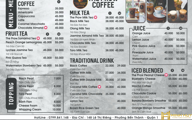 Menu quán The Prow Coffee