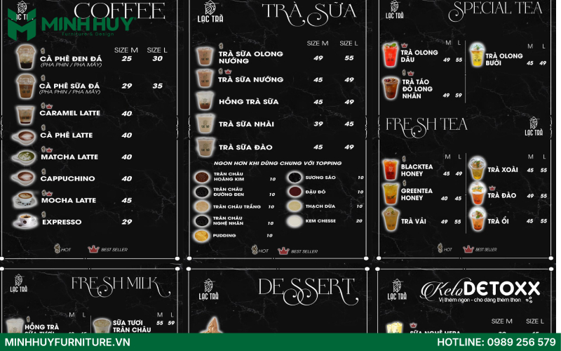 Menu quán cafe boardgame Lạc Trà Coffee Tea