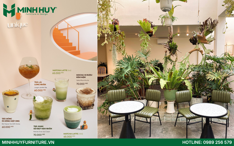 Menu Quán cafe phong cách tối giản Unique Café