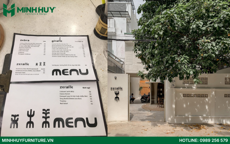 Menu Quán cafe phong cách tối giản Zeraffe