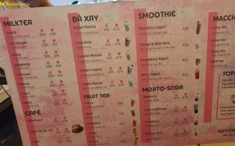 Menu quán Yoona cafe