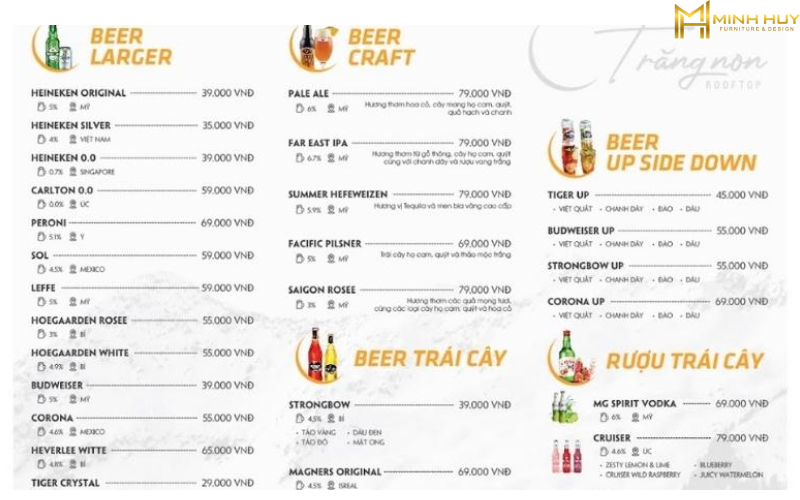 Menu quán Trăng Non rooftop