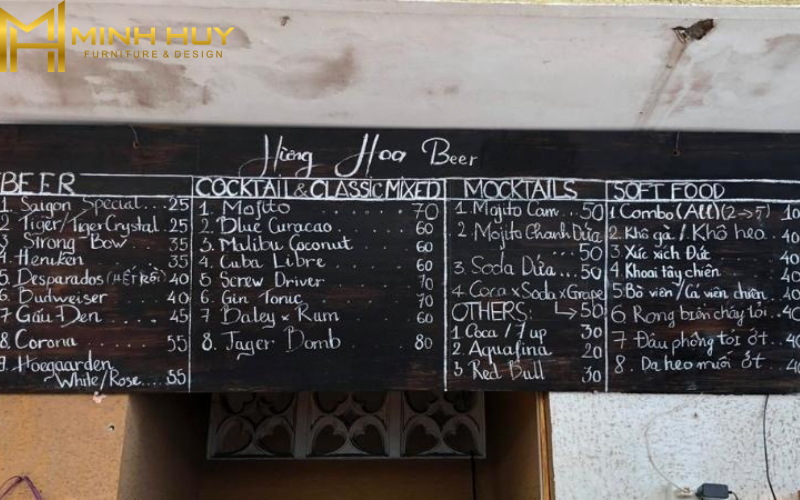 Menu quán Hừng Hoa beer