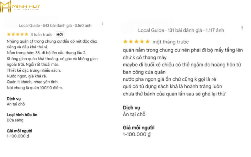 đánh gia quán cafe sách