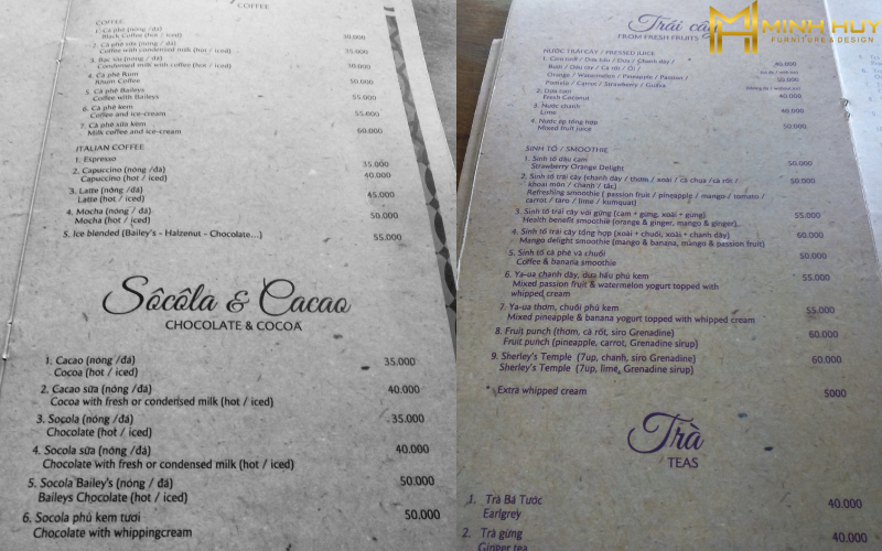 Menu quán Bâng Khuâng Café