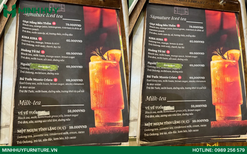 Menu quán cafe The Library Coffee