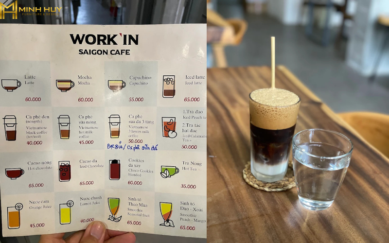 Menu quán cafe văn phòng Work Saigon Cafe