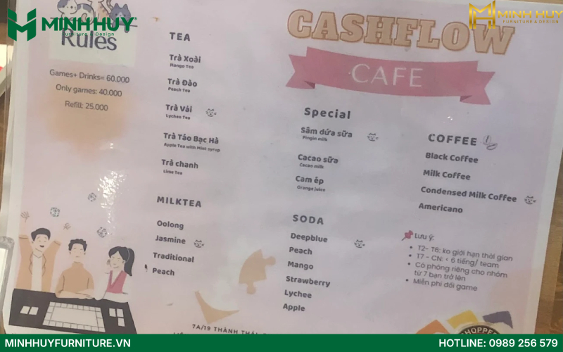 Menu quán cafe Cashflow Cafe