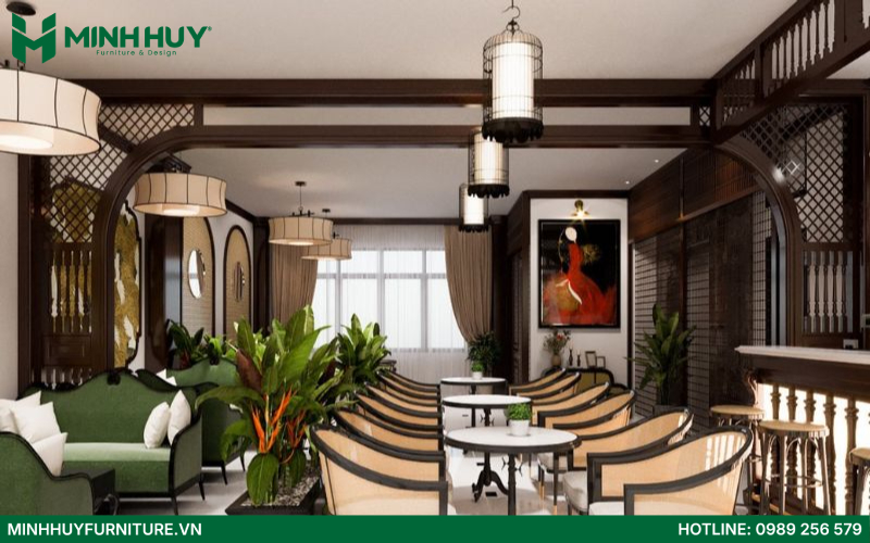 thi công nội thất nhà hàng phong cách Indochine