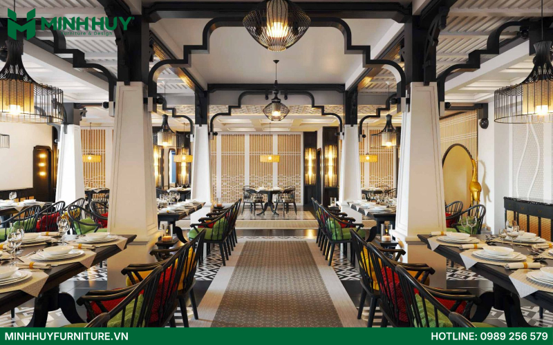 thi công nội thất nhà hàng phong cách Indochine
