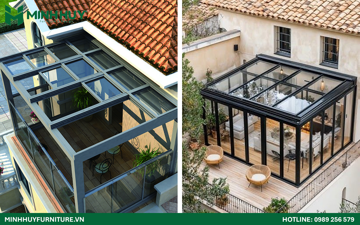 mẫu khung sắt mái che sân thượng dạng mở đẹp