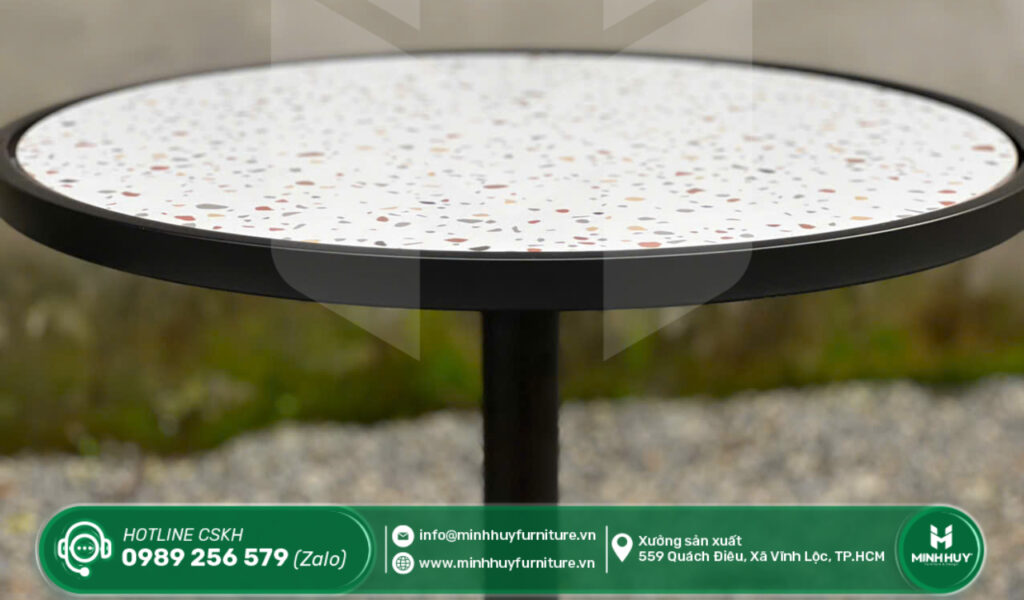 Bàn cafe tròn mặt đá chân sắt MHB001