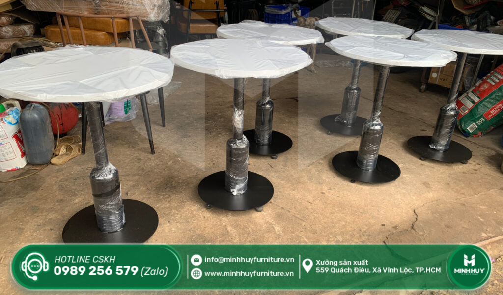 Bàn cafe tròn mặt đá chân sắt MHB001