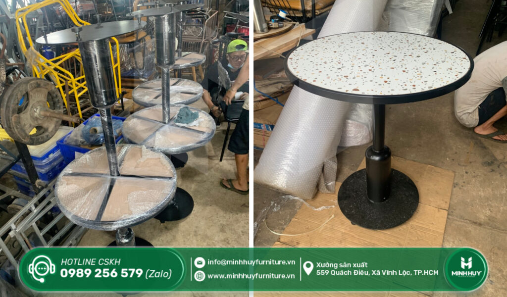 Bàn cafe tròn mặt đá chân sắt MHB001
