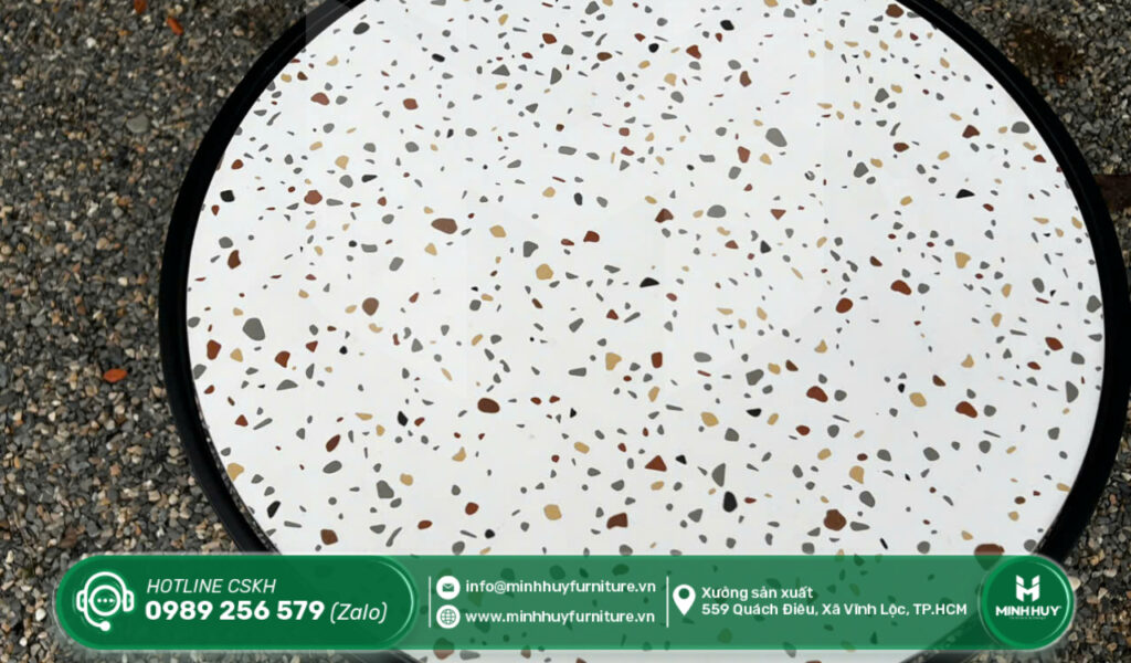 Bàn cafe tròn mặt đá chân sắt MHB001