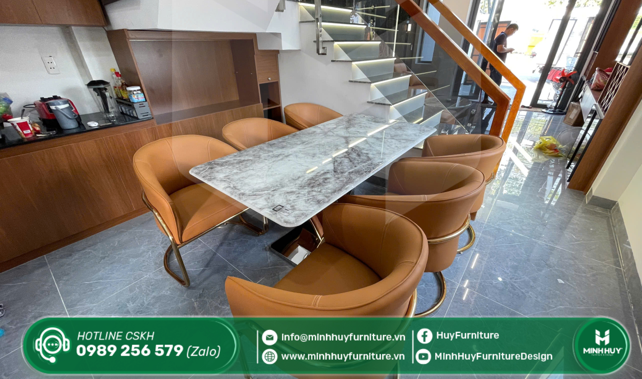 bàn ghế ăn gia đình inox mạ vàng