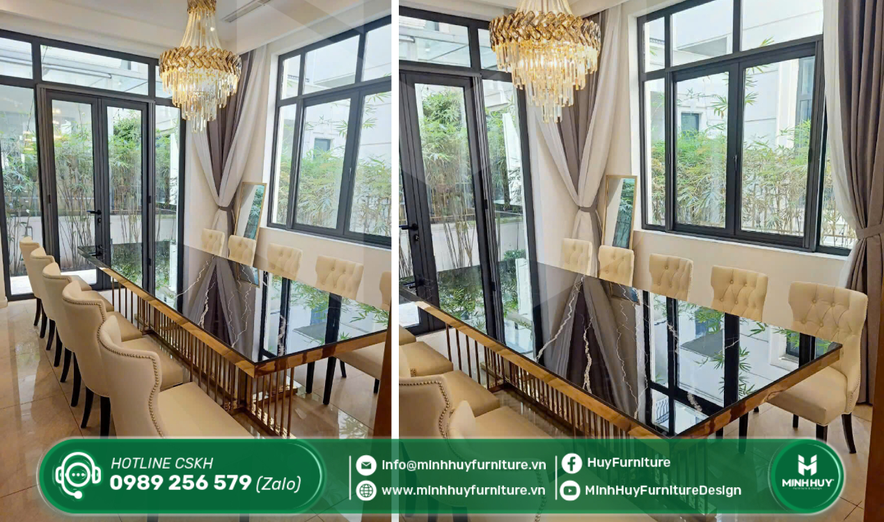 bàn ăn inox mạ vàng