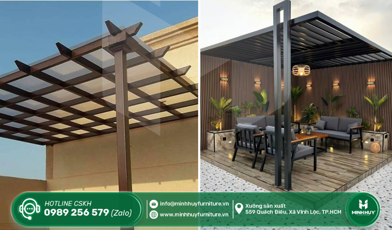 xưởng làm khung sắt mái che nắng sân thượng củ chi tphcm giá rẻ