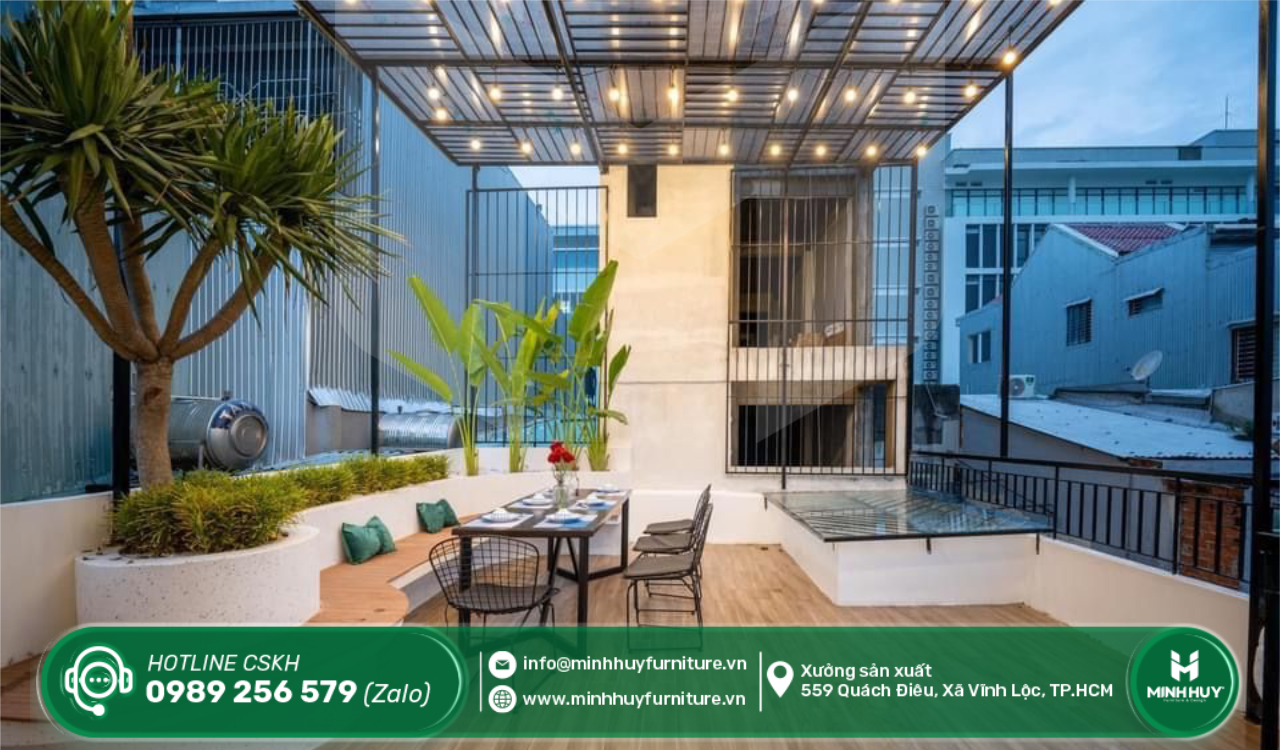 làm khung sắt mái che sân thượng hóc môn tphcm